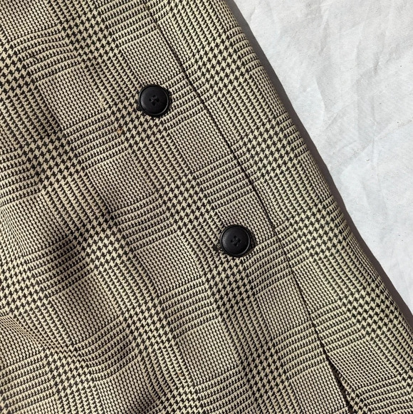 Vintage Button Front Plaid Houndstooth Tan & Black Skirt - Size 0 ? - Picture 4 of 6